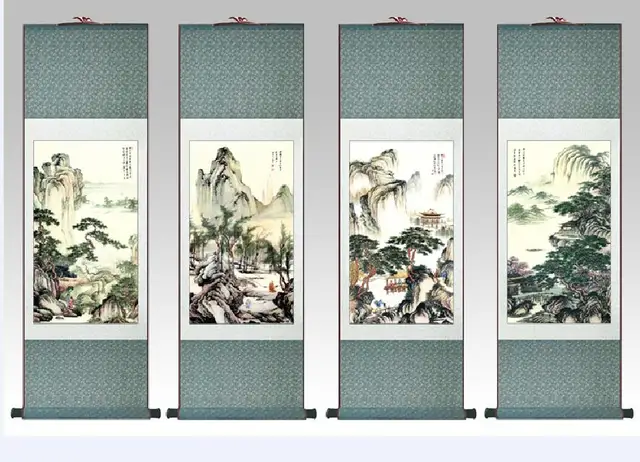 4pc lot tangbohu traditional people painting chinese scroll painting