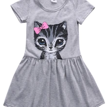 Лидер продаж; Новинка Летнее платье для девочек с изображением котенка, цвет: серый, Платье для маленьких девочек дети Костюмы для детей для маленьких девочек р-р 0 Детские платья 90-130 см