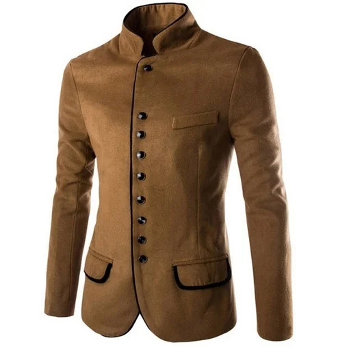 ZOGAA мужские повседневные куртки, пальто, приталенный Блейзер, костюмы для мужчин, высокое качество, воротник-стойка, шерстяные, для бизнеса, верхняя одежда, пальто для мужчин - Цвет: dark brown