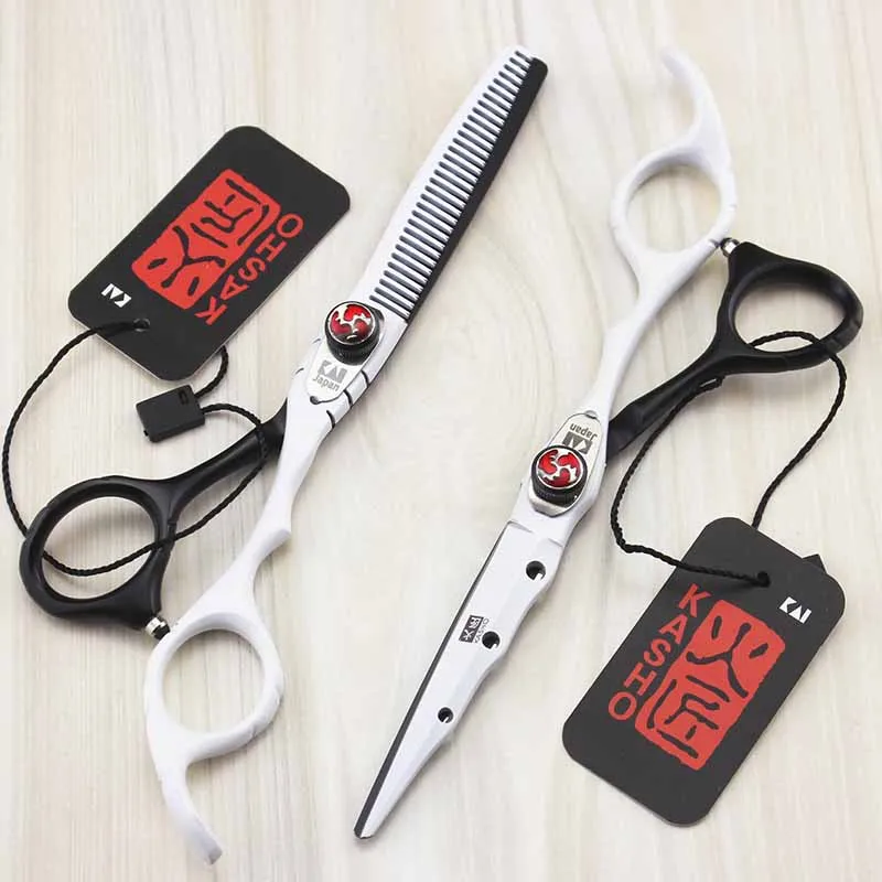 

6inch Kasho Hair Cutting Thinning Scissor Black White Painting Knife Blade Hairdressing Style Salon Barber Tool Shear Clipper