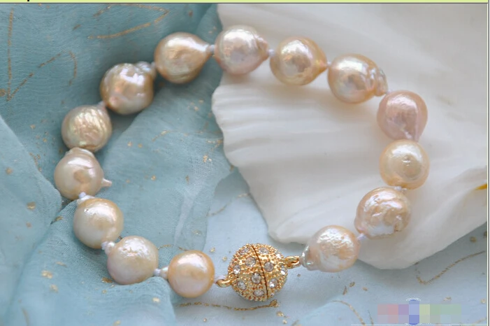 

FREE SHIPPING ******8" 13mm pink almost round KESHI REBORN PEARL bracelet P3729