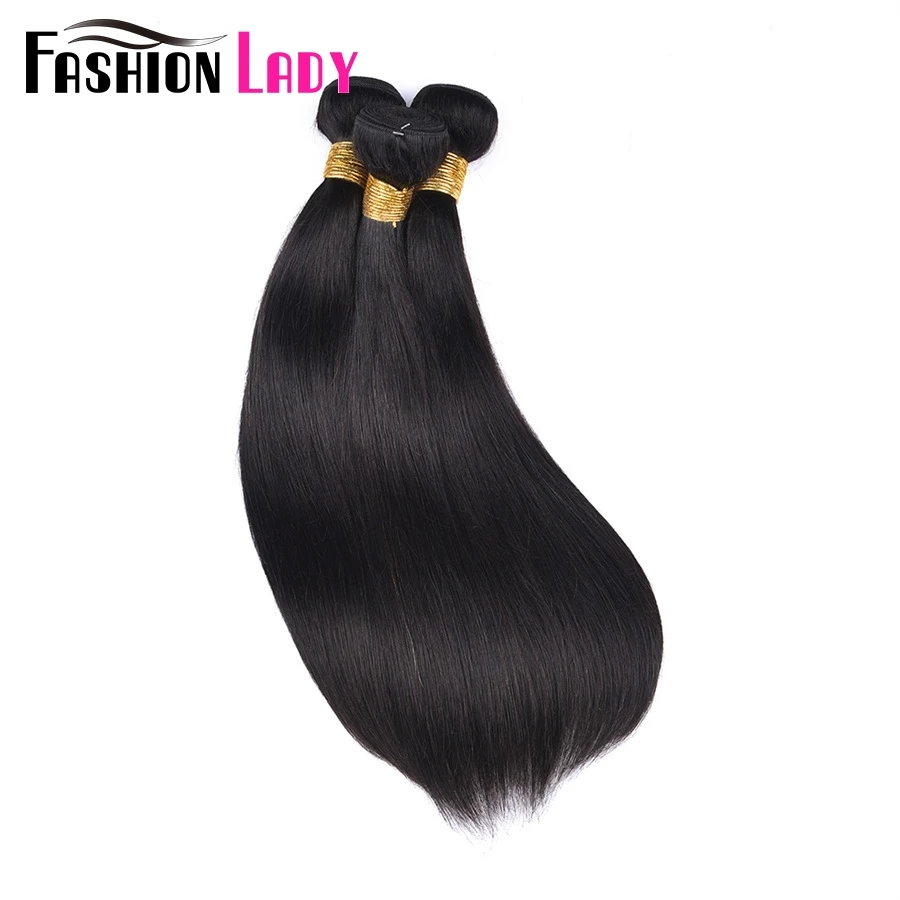 FASHION LADY Pre-Colored Brazilian Straight Hair 3Bundles With Middle Part Lace Closure Non-Remy Human Hair Bundle With Closure
