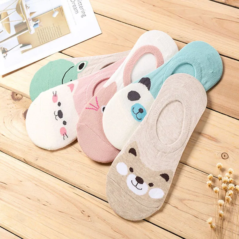 Women's Sweet Cartoon Printed Boat Socks 5Pairs-Model