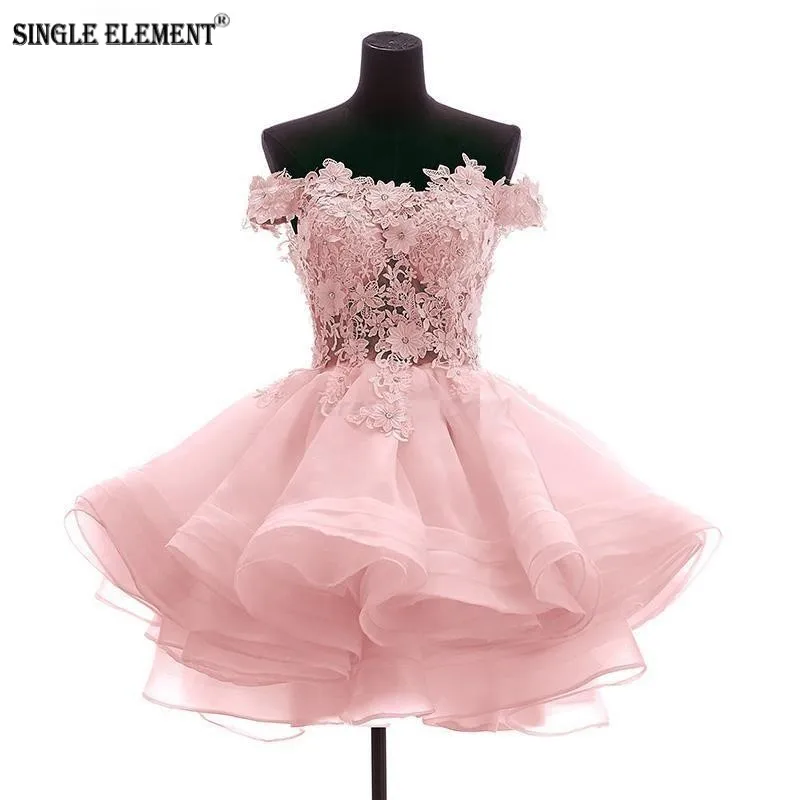 

SINGLE ELEMENT Short Prom Dress Off The Shoulder Ball Gown Homecoming Dresses For Juniors Appliques