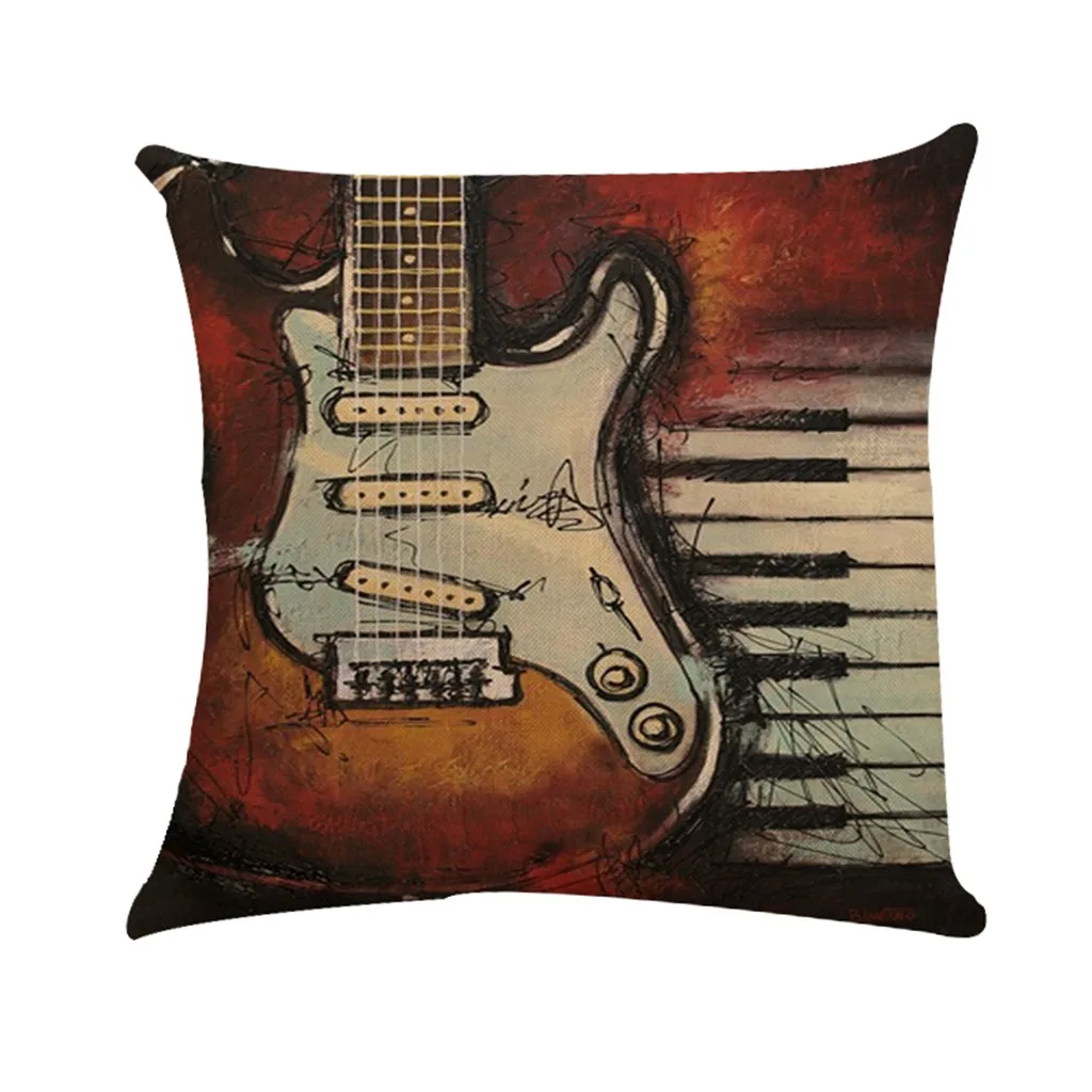ISHOWTIENDA квадратная льняная хлопковая льняная наволочка для подушки с изображением музыкального инструмента, гитары, наволочка с рисунком#5