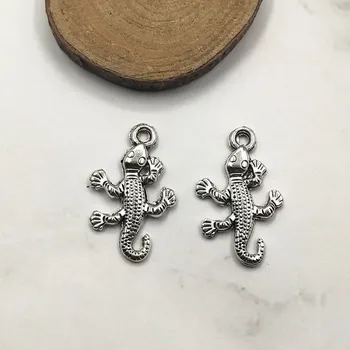 

10pcs 25*15mm gecko Charms Pendants For Jewelry Making Antique Silver reptile Pendants Charm DIY Handmade Craft