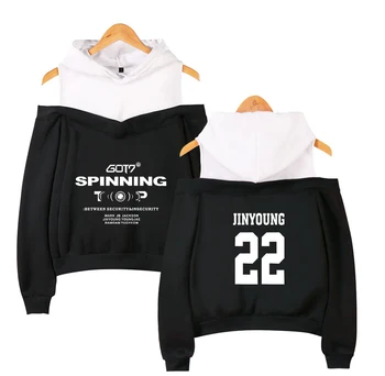 

SPINNING TOP Album Kpop GOT7 Off-shoulder Hoodies Women Kpop Accessories 2019 Harajuku women's hooded sweatshirt casual leisure