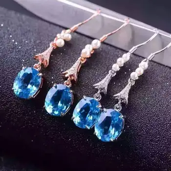 

Fidelity natural 8*10mm sky blue topaz s925 silver round drop earrings fashion fine jewelry women party Natural blue gemstone