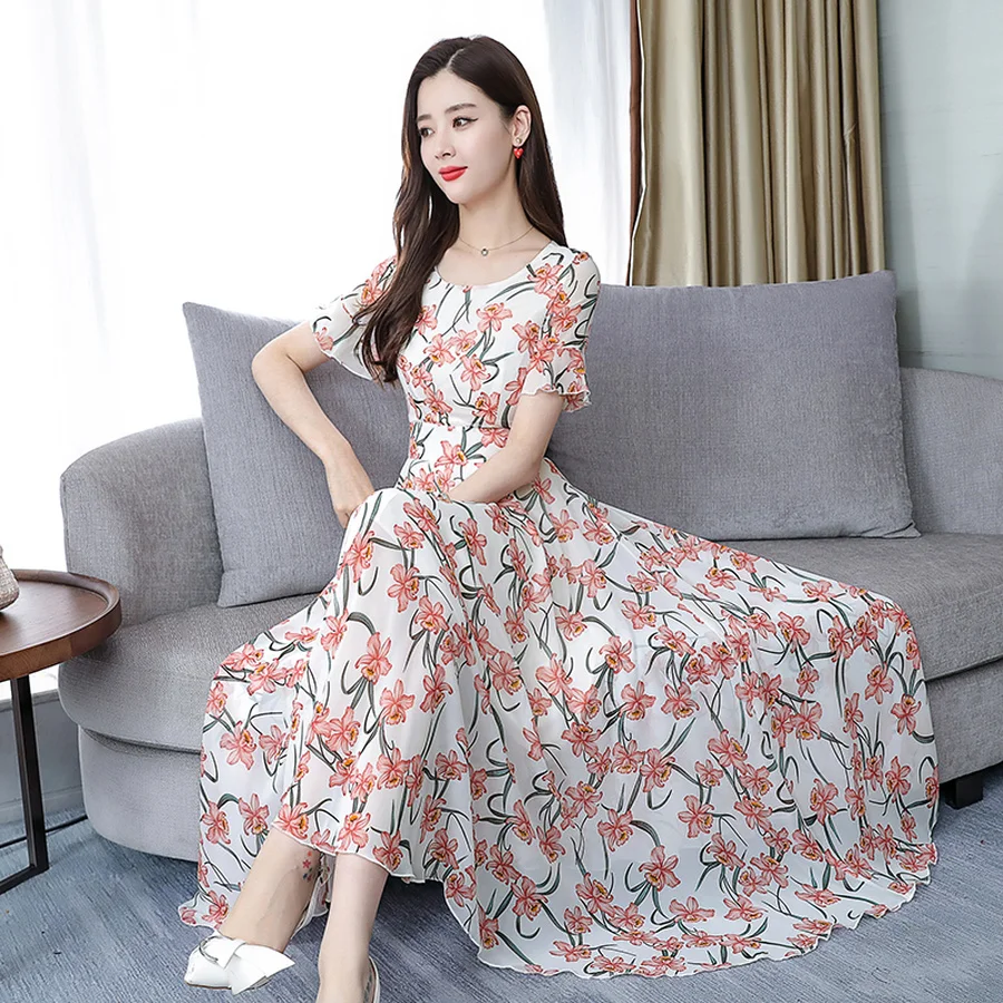 Summer Floral Chiffon Boho Midi Sundress 2019 Vintage 3XL Plus Size Print Beach Maxi Dress Women Bodycon Elegant Party Vestidos