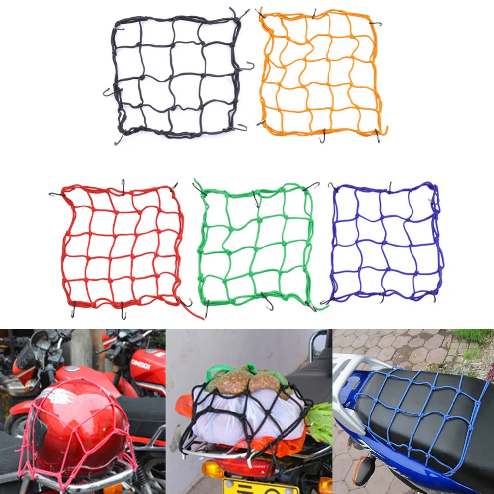 

High quality Motorcycle Bike 6 Hooks Hold Black Helmet Mesh Fuel Tank Luggage Net Mesh Motorcycle Accessories