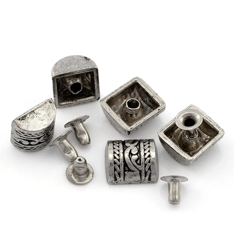 30Sets Antique Silver Tone Punk Spike Rivets Studs Spots Fit Crafts Handbags Clothes Shoes 11x10mm 6x5mm