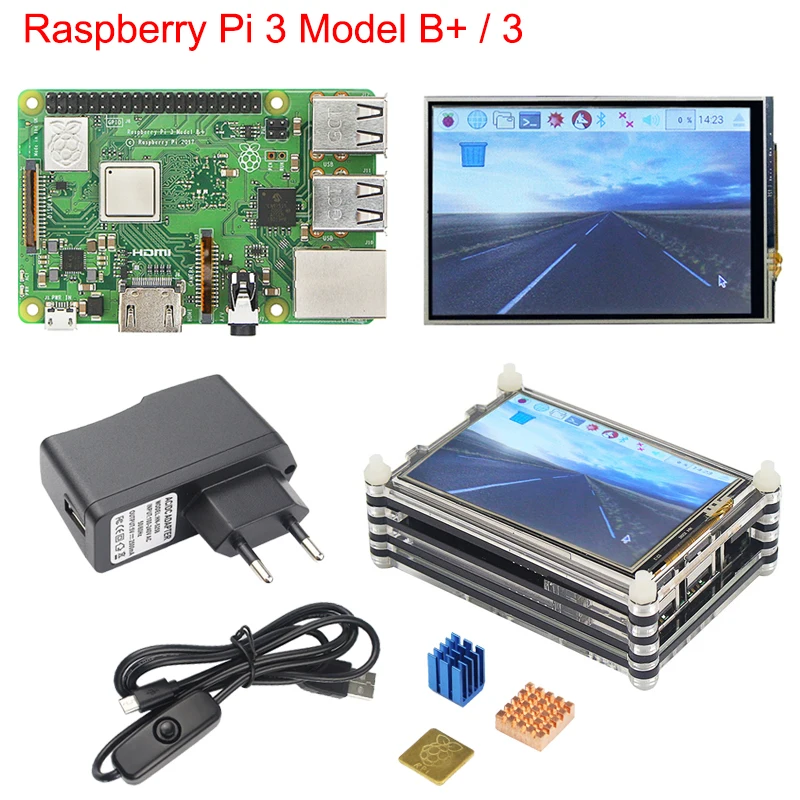 

Raspberry Pi 3 Model B+ Plus Starter Kit + 3.5 inch Touch Screen + 9-layer Acrylic Case + Power Supply + USB Cable + Heat Sinks