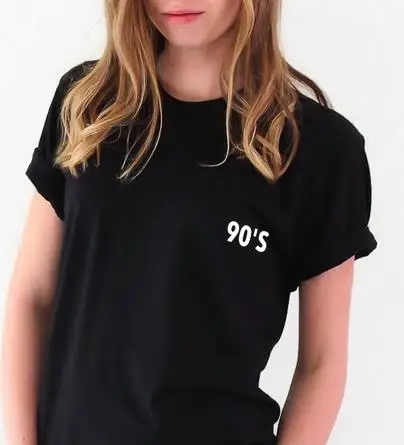 

90'S Letters Print Women Tshirt Cotton Casual Funny Shirt For Lady Black Top Tee Harajuku Hipster Street ZT203-126