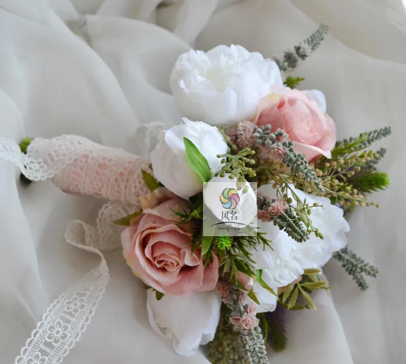 Искусственные цветы, цветочный свадебный букет невесты, искусственный букет подружки невесты, Белые Розовые розы, пион, домашний декор