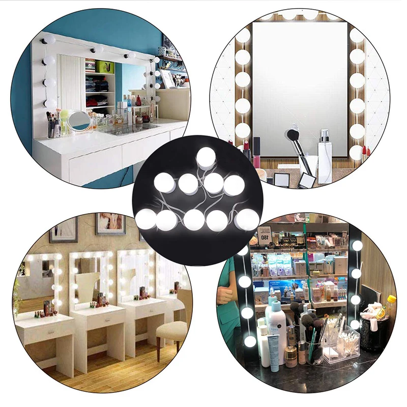  Make up Mirror Vanity LED Light Bulbs Kit USB Charging Port Cosmetic Lighted 3 colors Adjustable Br - 32993736853