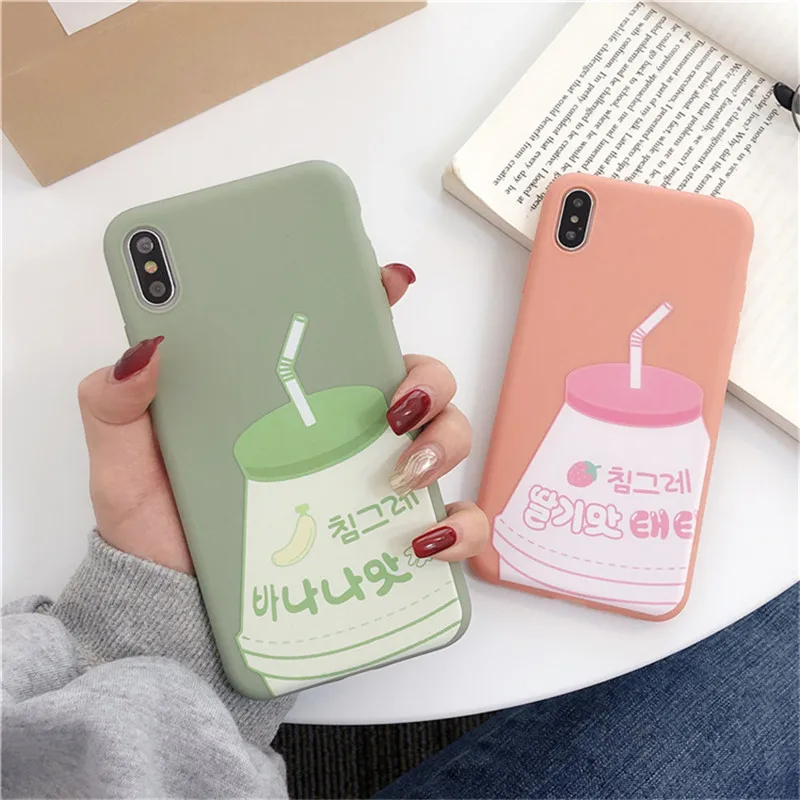 

Strawberry milk phone case for iphone 6 6s 7 8 Plus Cartoon milkshake soft TPU case For iphone XS Max X XR back cover capa
