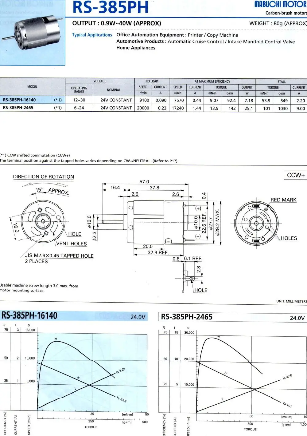 24V DC Mabuchi Motor for Printer/Copy Machine(RS 385PH 2465)|motor core ...
