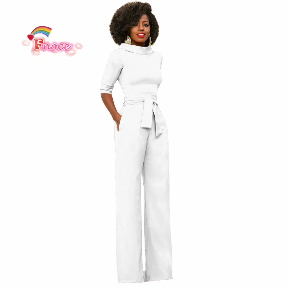 

Women long office pant wide leg jumpsuit women romper elegant autumn tunic party belted green blue red white Female overalls hot