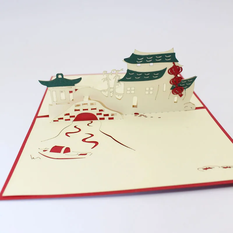  3D Handmade China Regions South Cottage Bridge Paper Invitation Greeting Cards with Envelope Busine - 32804352854