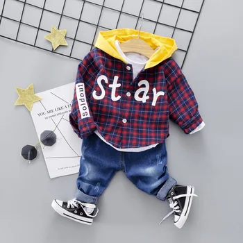 

Fashion Baby Girl Boy Hoodies Toddler Plaid Hooded Tops Clothing Spring Autumn Long Pants Outfits Set Newborn Kids Clothes