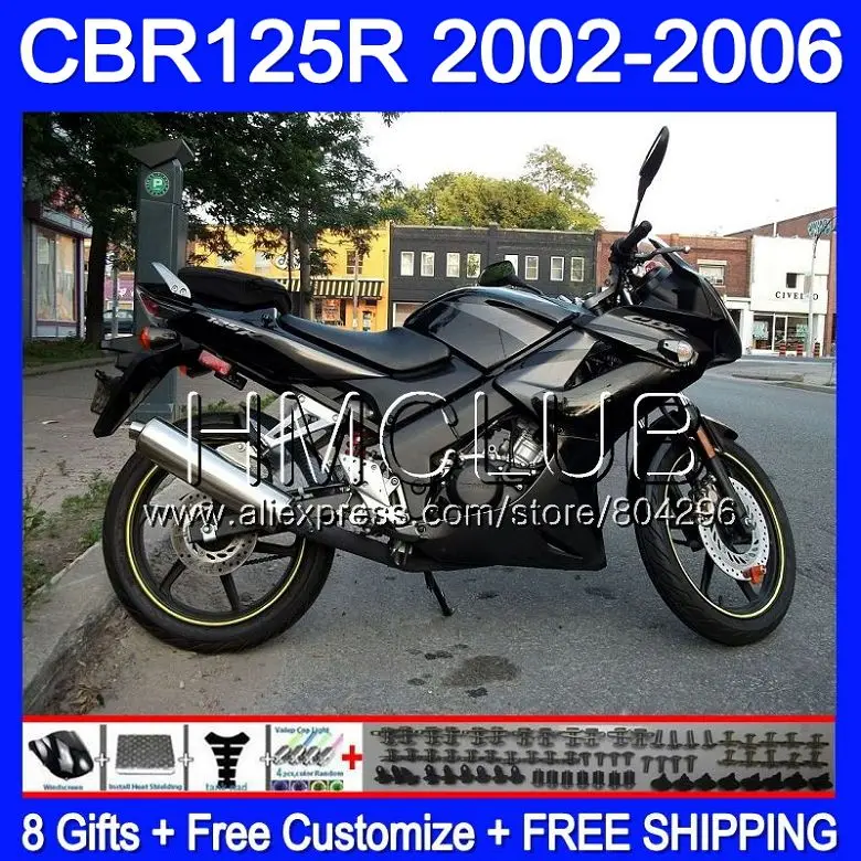 Корпус+ черный глянец резервуар для воды HONDA 125CC CBR125RR CBR125R 02 03 04 05 06 75HM. 2 CBR-125R CBR 125R 2002 2003 2004 2005 2006 обтекатель