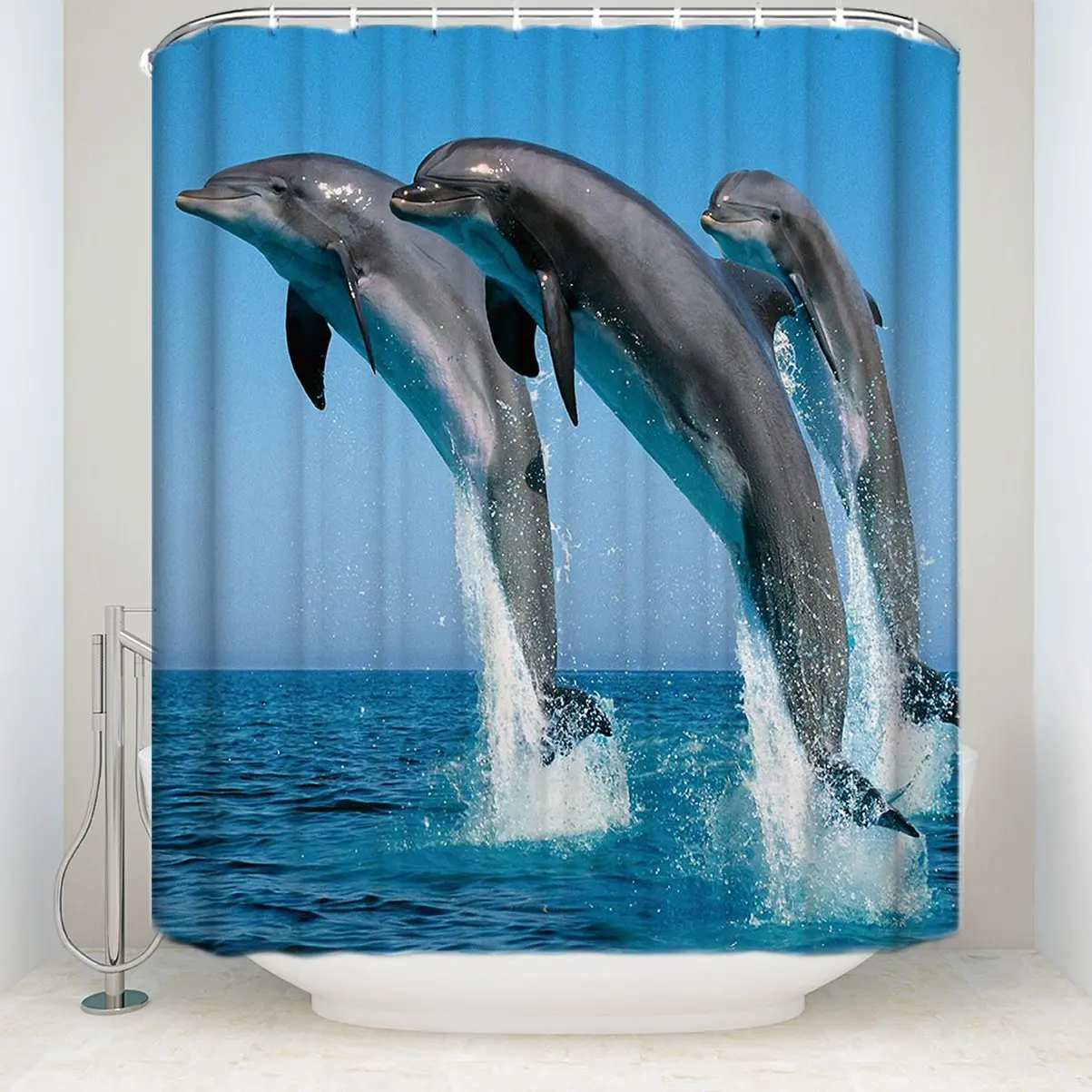 Blue Sea World Dolphin shower curtain Waterproof Fabric Polyester
