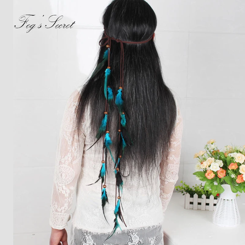 

Hippie feather hair band For Girl Bohemia hand made hair head hair ornament Long Hair