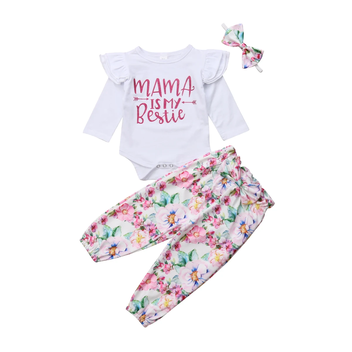 

Newborn Baby Girls Floral Outfits Clothes Tops Romper+Leggings Headband 3PCS Set