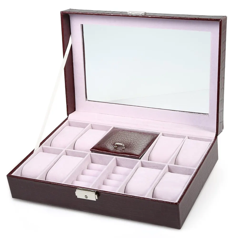 

2018 High Quality Watch Box Case 8 Grids with 3 Mixed Grids Watch Case PVC Leather Jewelry Storage Display Box Excellent Gifts