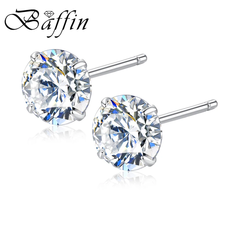 BAFFIN бренд Новая мода Настоящее 925 пробы серебряные женские серьги гвоздики Свадебные ювелирные изделия Белый Циркон Серьги для женщин подарок