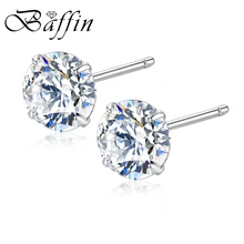 BAFFIN бренд Новая мода Настоящее 925 пробы серебряные женские серьги гвоздики Свадебные ювелирные изделия Белый Циркон Серьги для женщин подарок