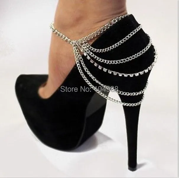 

FREE SHIPPING L67 Fashion Women Ankle Chain Four Layers Chains Silver Rhinestone Chains Jewelry Gold or Silver