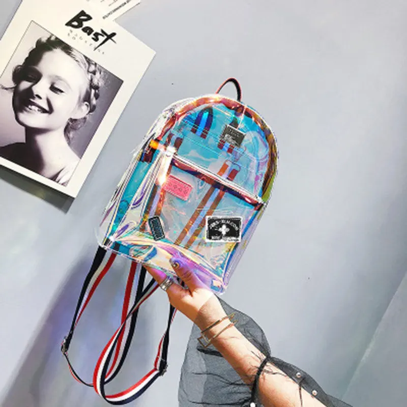 

Luxury Transparent Design Women Backpacks Hot Sale Casual Candy Color Female Totes High Quality Luminous Student Children Bags