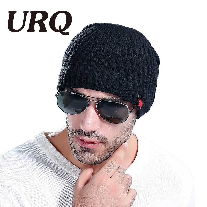 URQ Skullies парня Красная звезда шапка зимняя шапочка человек skully трикотажные акриловые шапочки мужские зимние теплые Шапки Повседневный