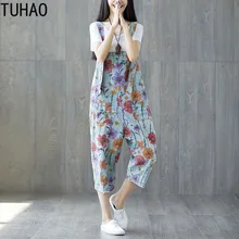 TUHAO, летние джинсовые комбинезоны для женщин размера плюс, винтажный нагрудник с принтом, ковбойские штаны, Гаремные комбинезоны, Harajuku, джинсы с заниженным шаговым швом LLJ