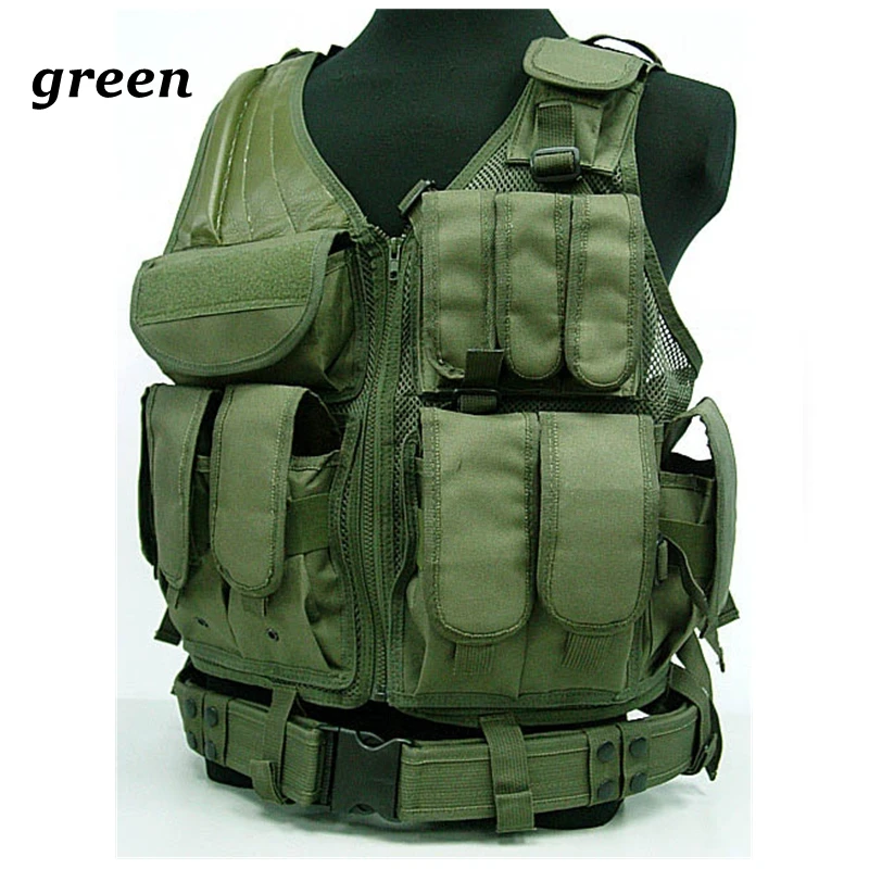 

Free Shipping Tactical Military Molle Vest Combat Plate Carrier Vest Mesh Breathable Vest W/ Gun Holster AK Magazine Pouch