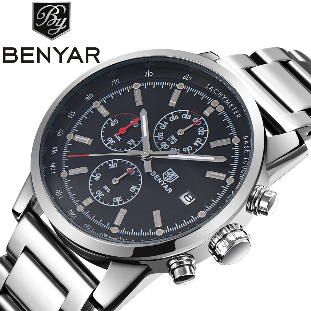 Stainless Steel Men Chronograph Watches Luxury Brand Sport Waterproof Quartz Watch Men Military Wrist Watch Army