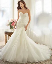 Vestido De Novia Vintage Fishtail Sweetheeart Neckline Corset Back Sweep Train Ivory Organza Wedding Dress With