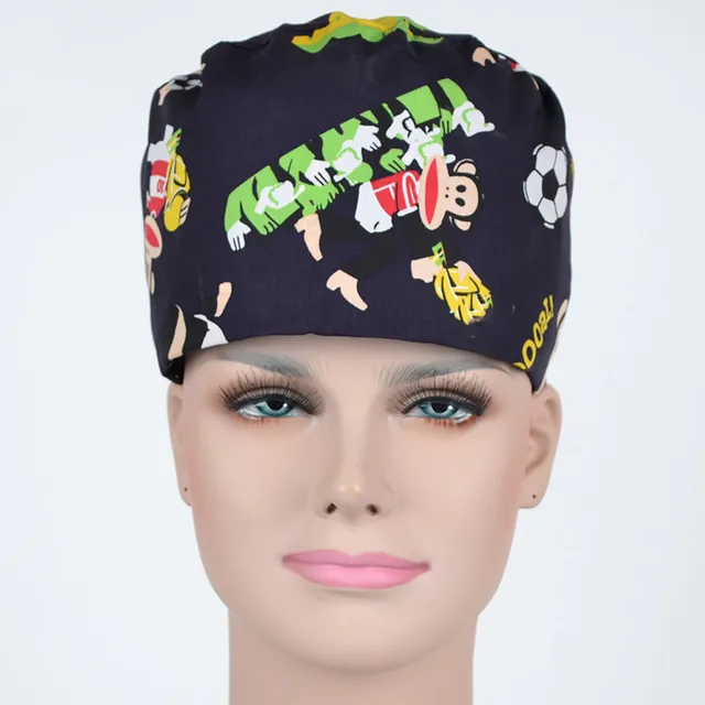Print Home Medical OR Skull Scrub Caps Surgical Surgeon's Surgery Hat in Black Cartoon Print