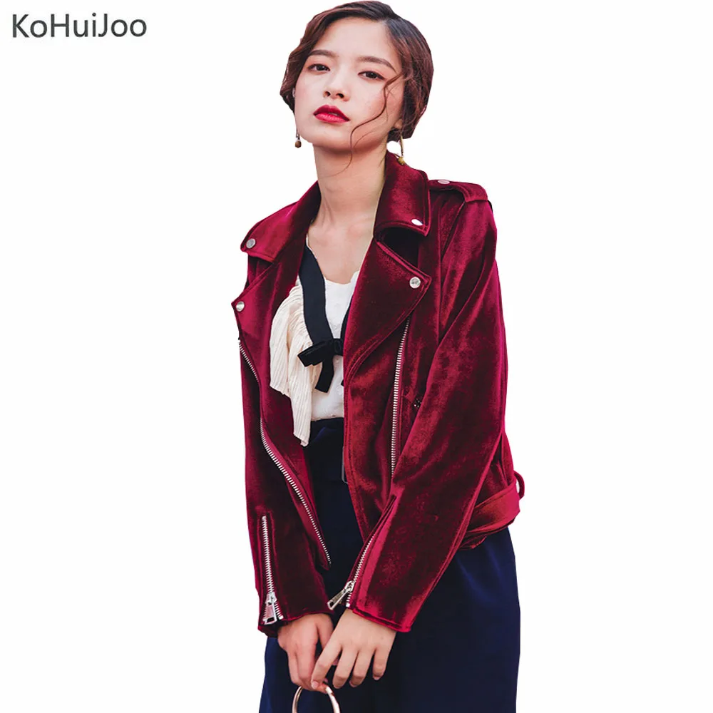 Koop KoHuiJoo Lente Rood Blauw Groen Fluwelen Jas Vrouwen 2018 Rits Bomberjack Lady Streetwear Hoge Mode Kleding