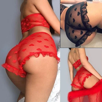 

2019 New Mesh Sheer Bra Set Underwear Women Sexy Lingerie Underwear Ruffle Lingerie Lace Mesh Sleepwear Nightwear Bra Briefs Set