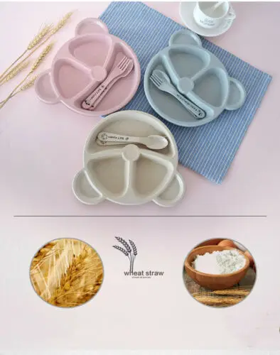 

Baby Toddler Kids Table Food Tray Plate Bowl Dish Feeding Divided Sections Solid Color 3 Colors Plate Set Cute Dinnerware Sets