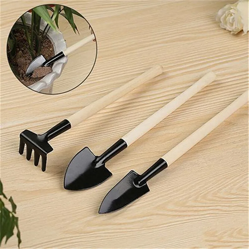 

3pcs Mini Garden Tool Sets Mini Shovel Rake Spade Garden Bonsai Tools Set Wooden Handle Metal Head For Flowers Potted Plant