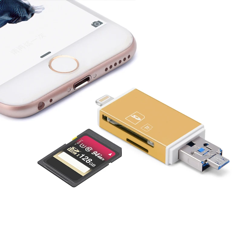 Дизайн для iPhone Android Phone ПК Microsd SD SDHC SDXC USB3.0 MicroUSB Lightning card reader