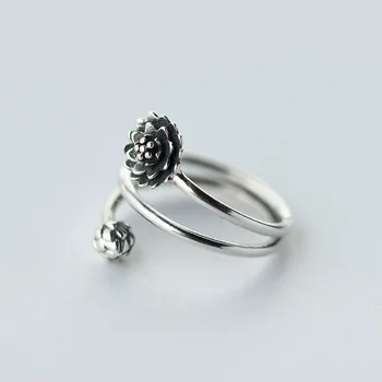 

Vintage REAL.Solid 925 Sterling Silver Fine jewelry 3-rows/ Multi-layers Lotus Flower &Bub Ring Namaste Yoga J911-