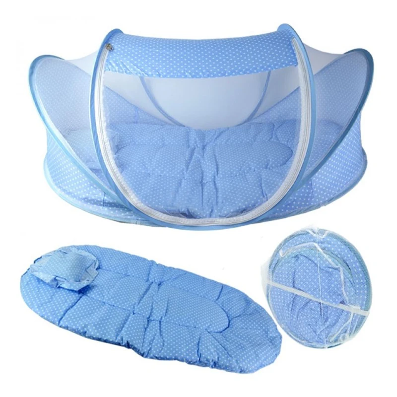 Foldable Baby Crib With Mosquito net Cotton Mattresses Padded Cushion