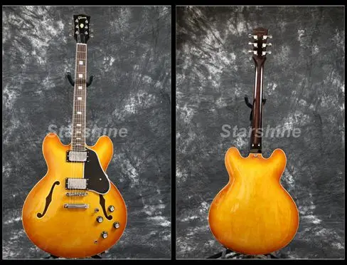 Starshine High Quality Customized Semi Hollow Body Electric Guitar YL-HLVS Color Dark Brown Neck Gloss Finished