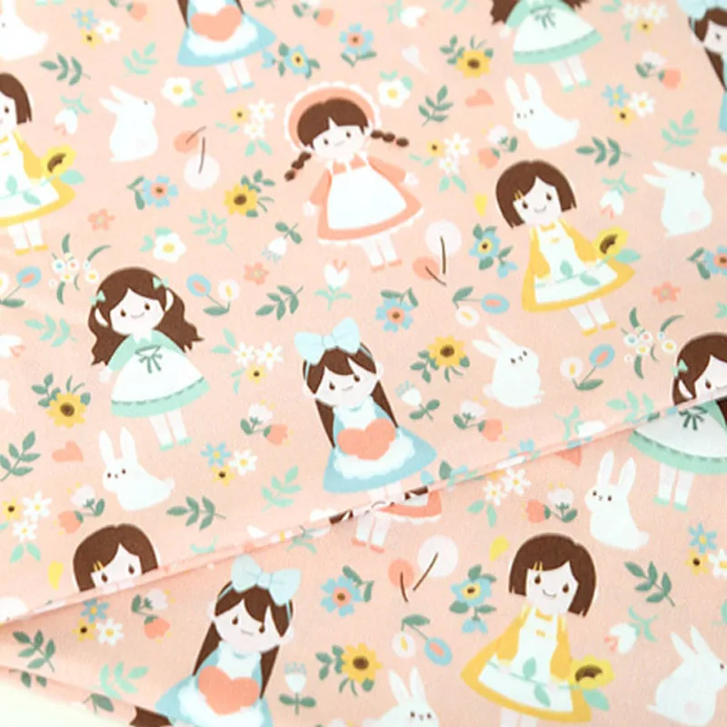 

half yard Korean import cartoon little girl rabbit print fabric, handmade DIY garment dress children cloth A911