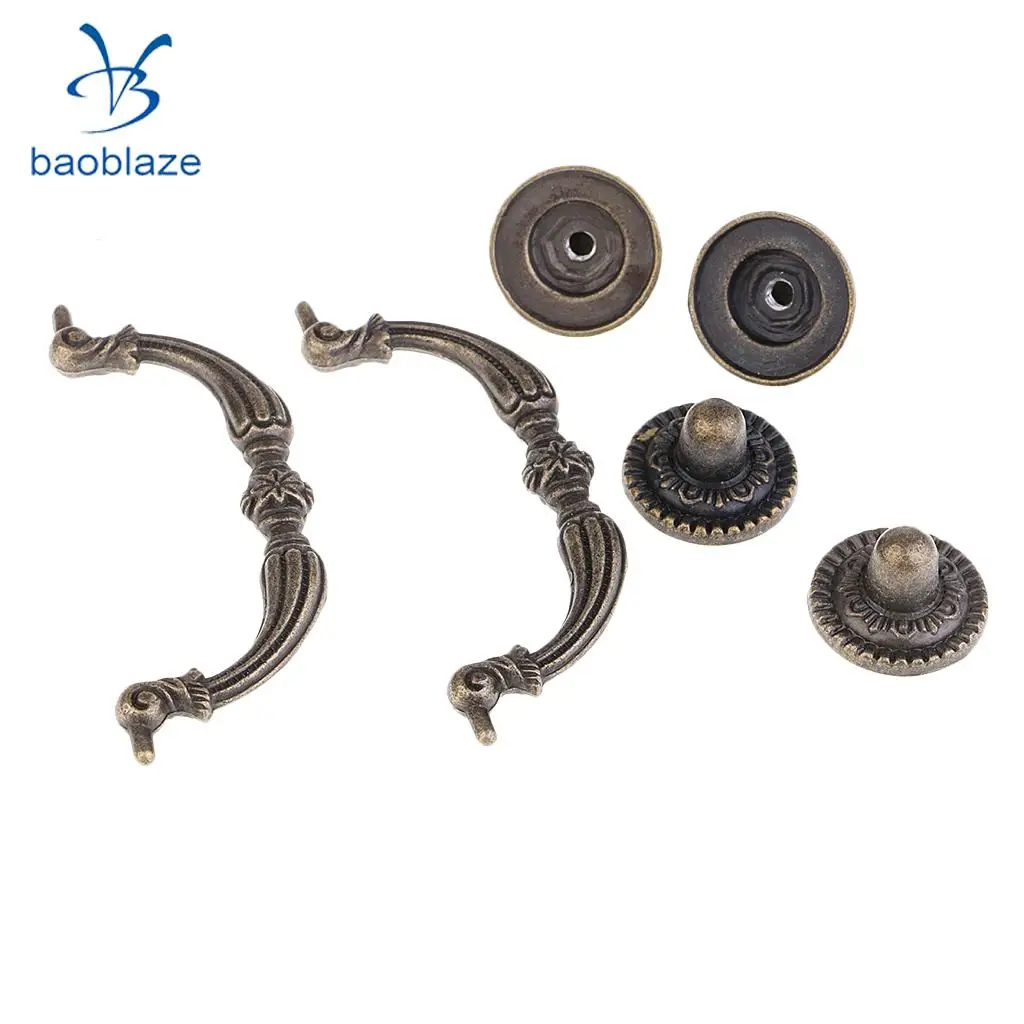 2Pcs/set Antique Metal Pattern Handles Knobs For Drawer Wooden Jewelry Box Furniture Hardware Bronze Handle Cabinet Pulls