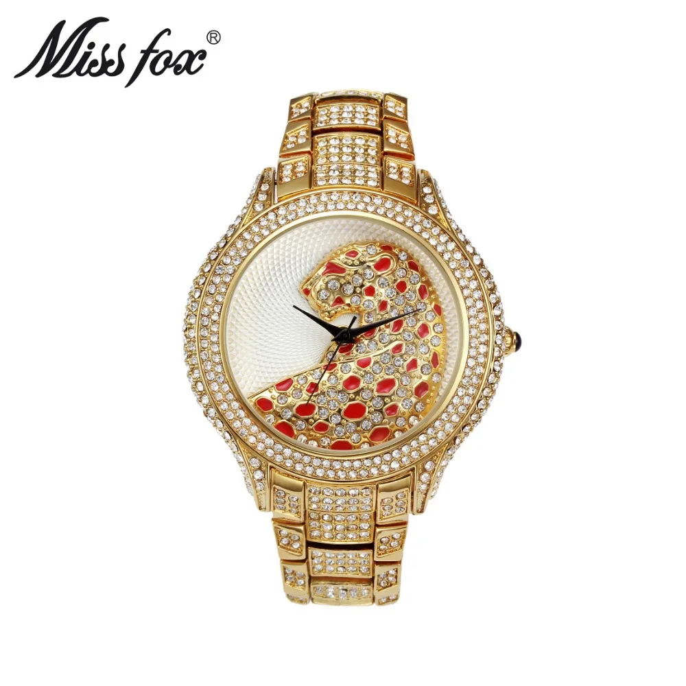 Kopen Miss Fox Merk Vrouwen Luxe Full Strass Leopard Horloges Jurk Horloge Vrouwen Quartz Horloge Armband Gift Horloges relojes mu